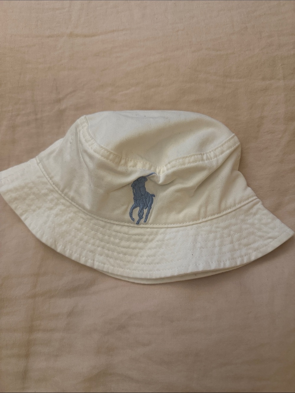 Ralph Lauren kids white Bucket Hat with Light Blue Pony Embroidery
